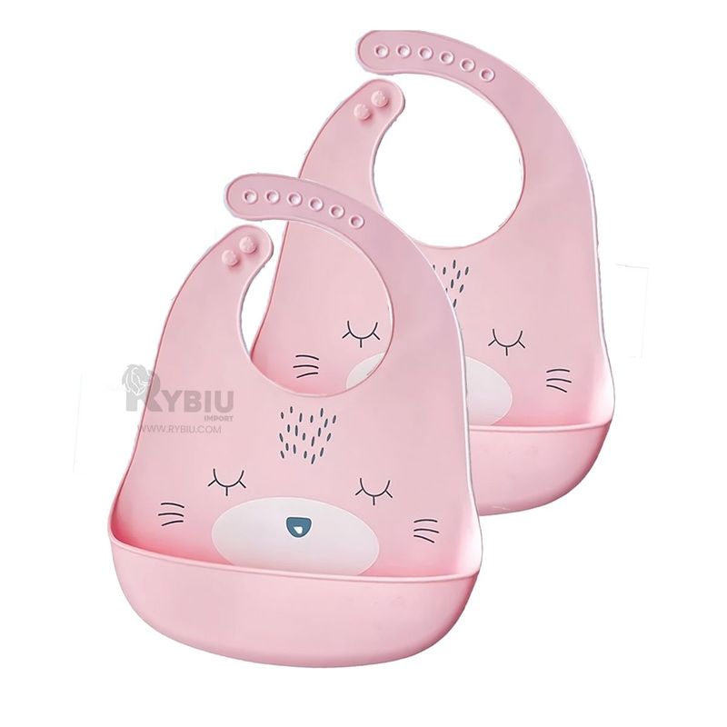 RYBIU IMPORT - Babero Impermeable con Diseño en Rosado Y+Papel de Regalo