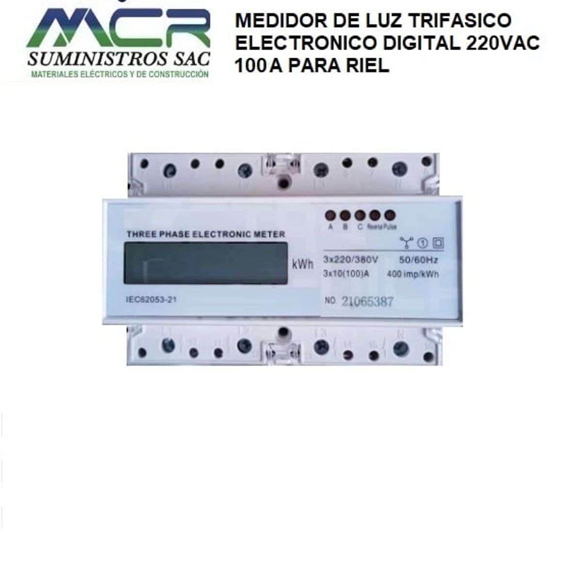 GENERICO - MEDIDOR DE LUZ TRIFASICO ELECTRONICO DIGITAL 220VAC 100A PARA RIEL