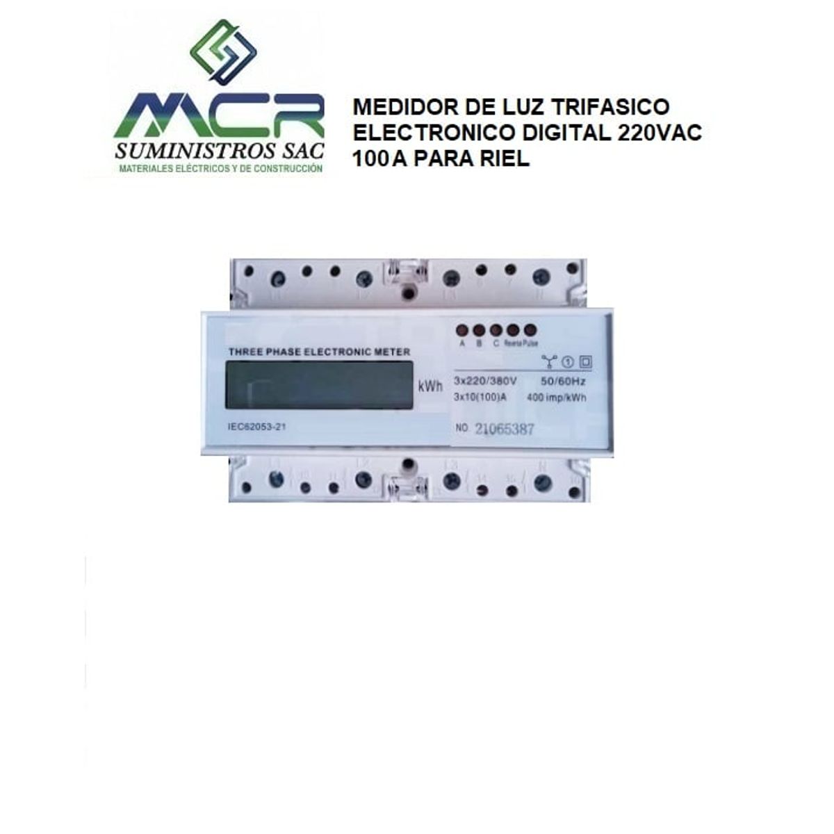 GENERICO - MEDIDOR DE LUZ TRIFASICO ELECTRONICO DIGITAL 220VAC 100A PARA RIEL