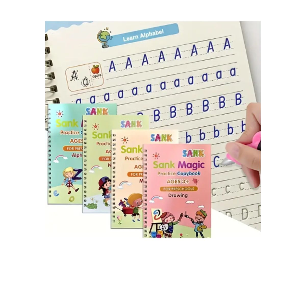 GENERICO - Set de 4 libros Magicos, caligrafía reutilizable para niños