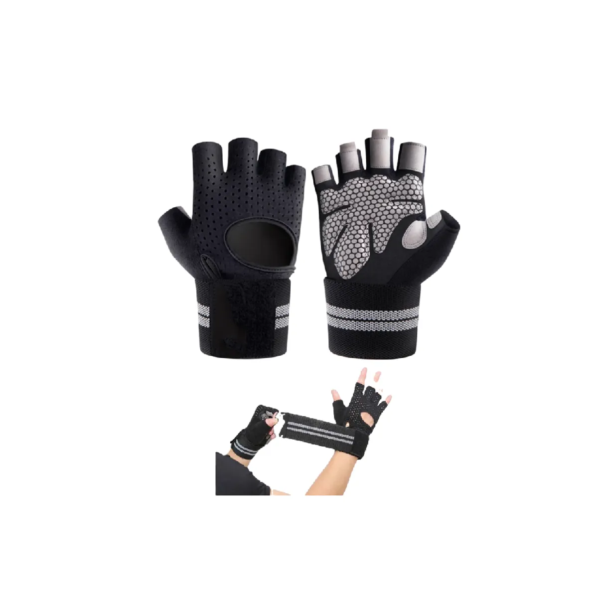 ARGYMPRO - Guante Deportivo Con Muñequera Transpirable gimnasio Grey TS