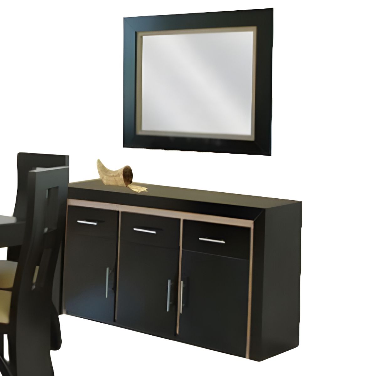 HOGAR & SPACIOS - HYS COMEDOR 8 SILLAS NUBERG APARADOR ESPEJO MARRON OSCURO