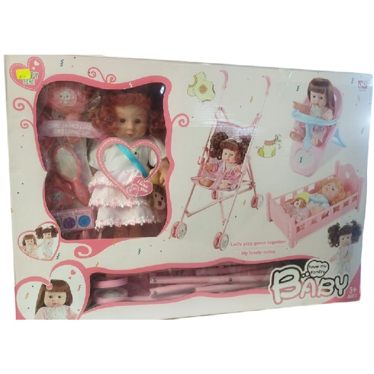 GENERICO - Juguetes Muñeca Babé  4en 1 coche cuna silla de comer