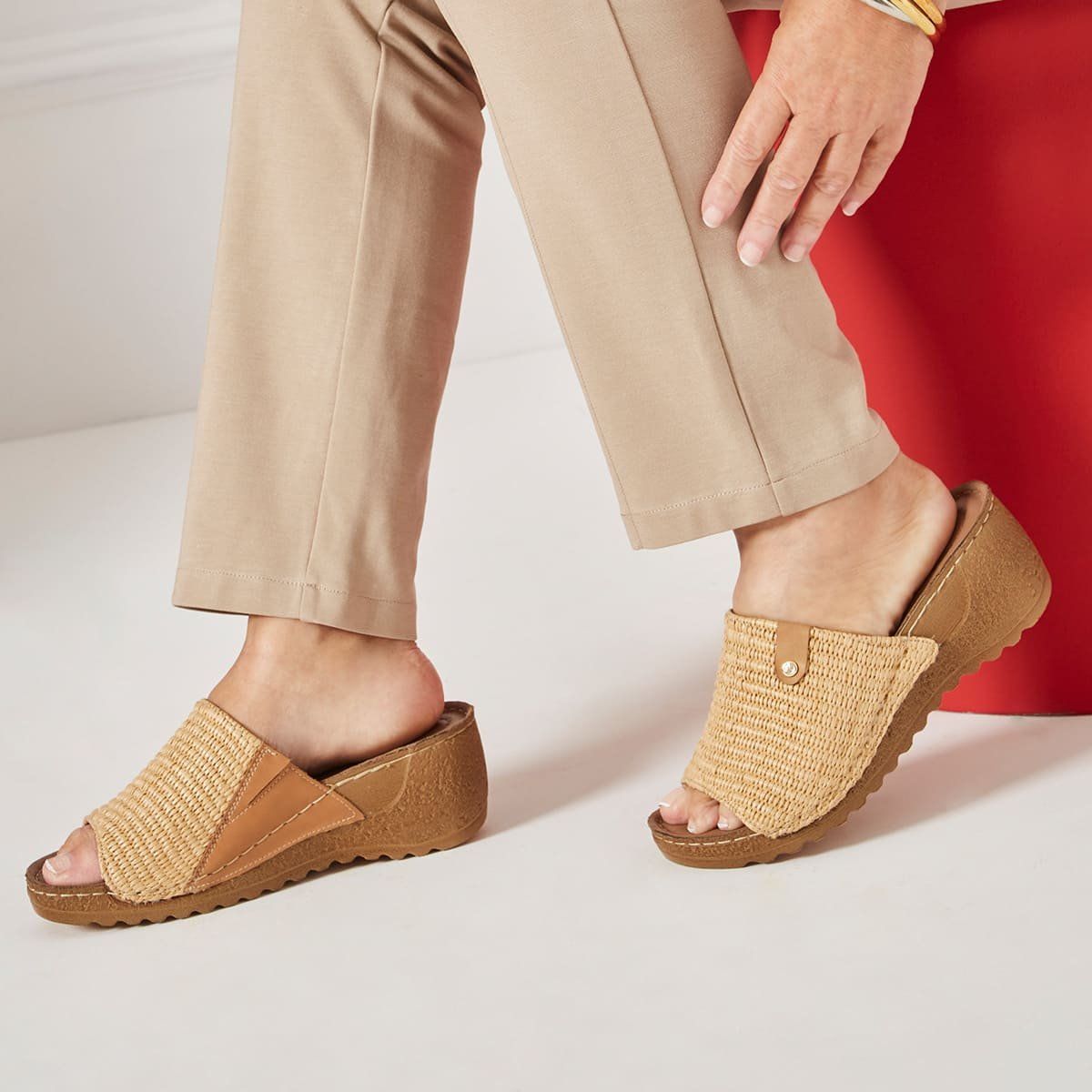 ECCO - Sandalias Taco Cuña Mujer Ecco Mayra31 Beige Rafia