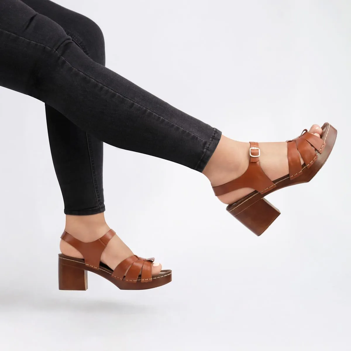 ECCO - Sandalias con Taco Mujer Ecco Telma03 Toffee Cuero Natural