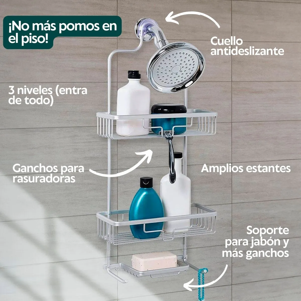 HOGARMAS - Organizador de Baño o Ducha Fox 3 Niveles Con Ganchos