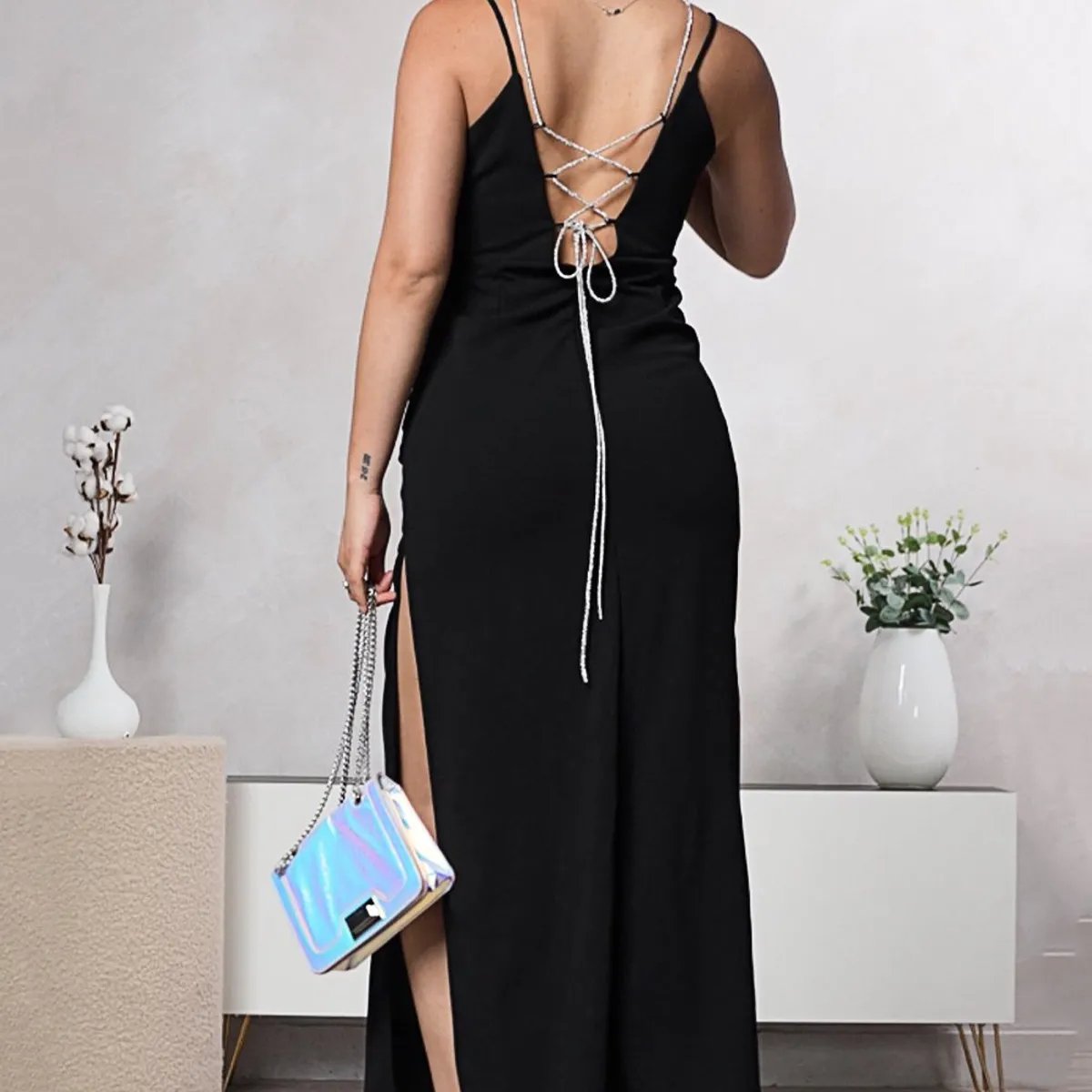 GENERICO - Vestido Largo Escote Profundo Monaco Color Negro Estacion 108