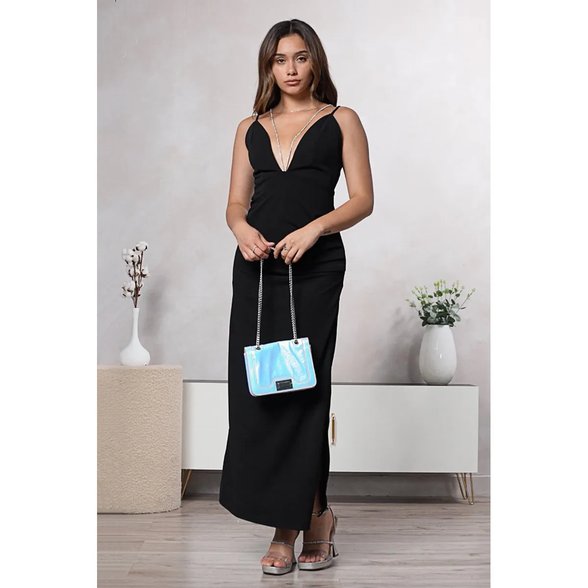 GENERICO - Vestido Largo Escote Profundo Monaco Color Negro Estacion 108