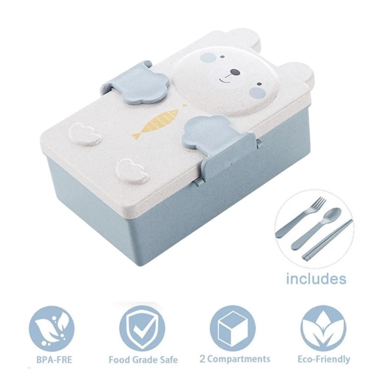 MINARI - Táper con Cubiertos y Palitos Chinos para Niños Azul 70K