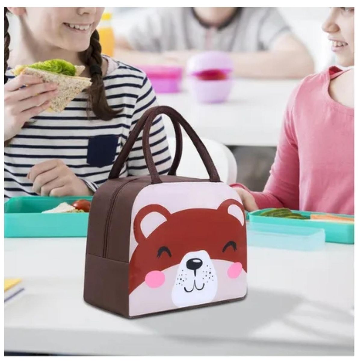 MINARI - Lonchera Térmica Fiambrera para Niños Marrón Diseño Osito 76L