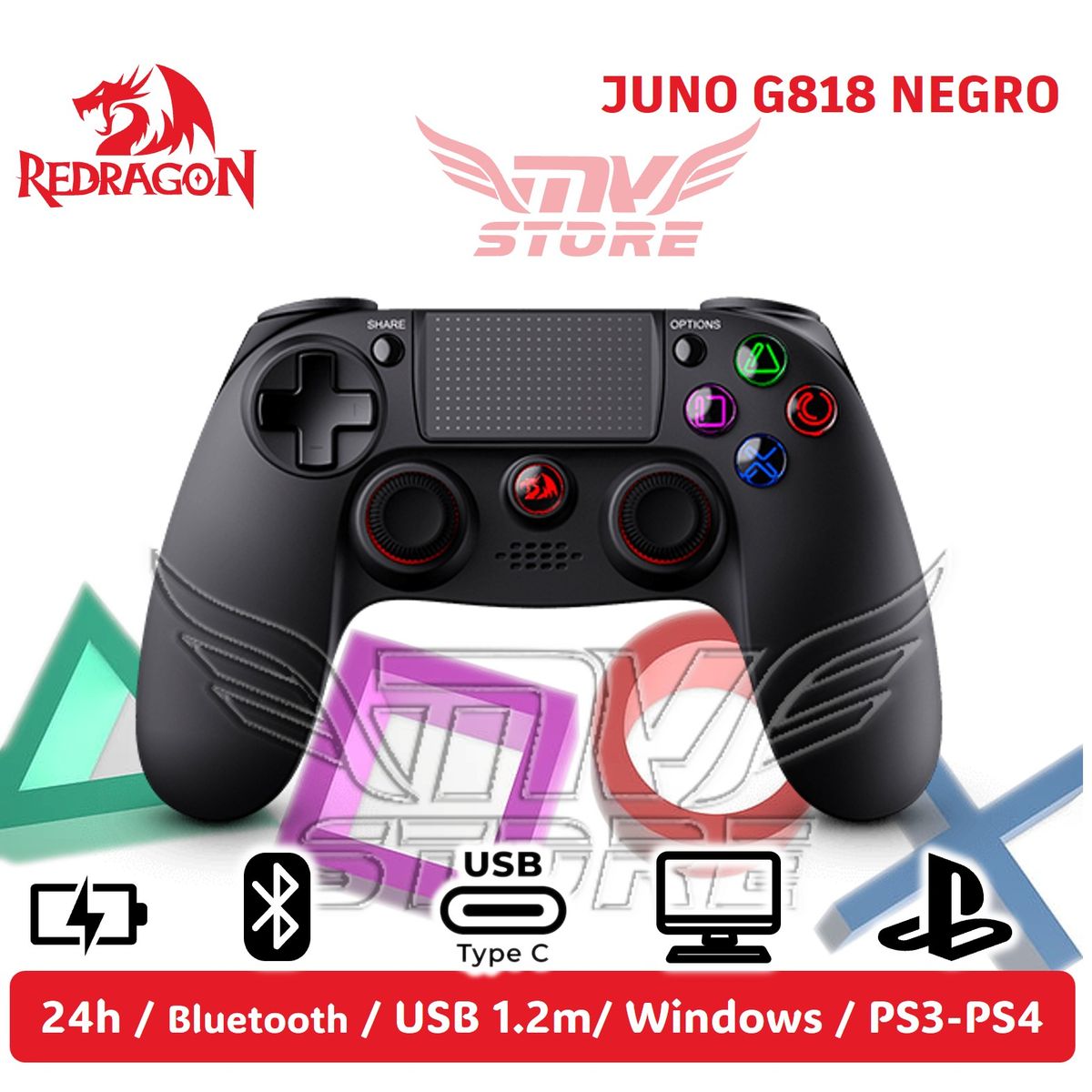 REDRAGON - Mando Inalambrico Juno G818 PC PS4 Bluetooth Recargable