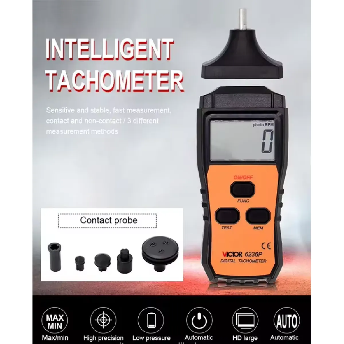 VICTOR - Tacómetro Digital 2 en 1 de Contacto y Láser - VICTOR 6236P
