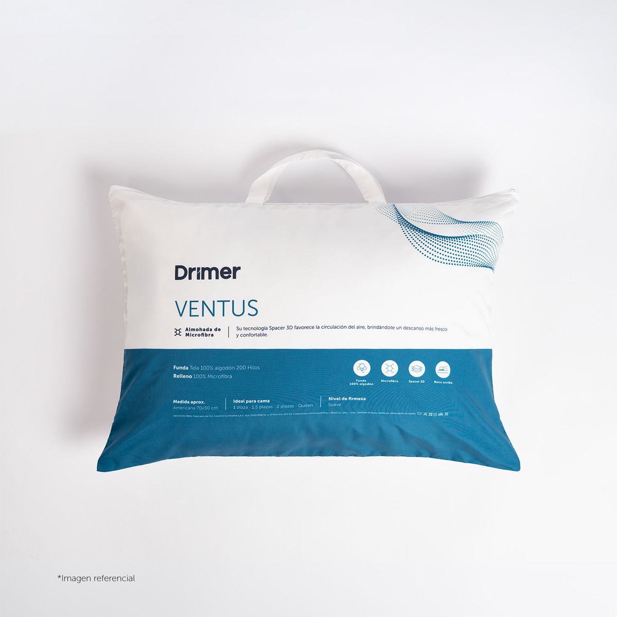 DRIMER - Almohada de Microfibra Ventus Firm Estándar 50x70cm