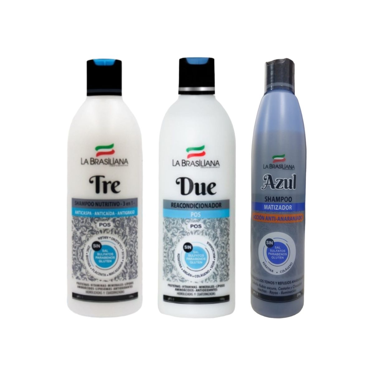 LA BRASILIANA - Pack - Shampoo TRE + Reacondicionador + Shampoo Matizador AZUL