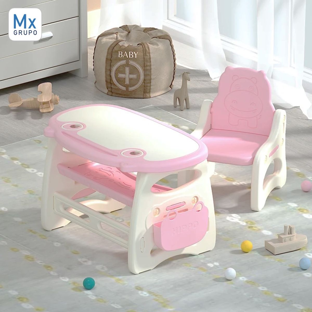 GENERICO - MESA ESCRITORIO PARA NIÑAS HIPOPOTAMO ROSADO