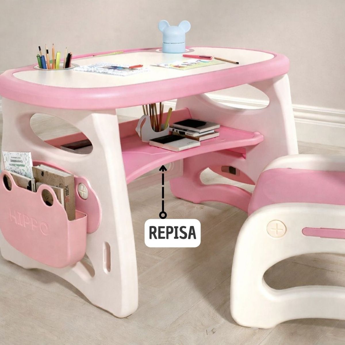 GENERICO - MESA ESCRITORIO PARA NIÑAS HIPOPOTAMO ROSADO