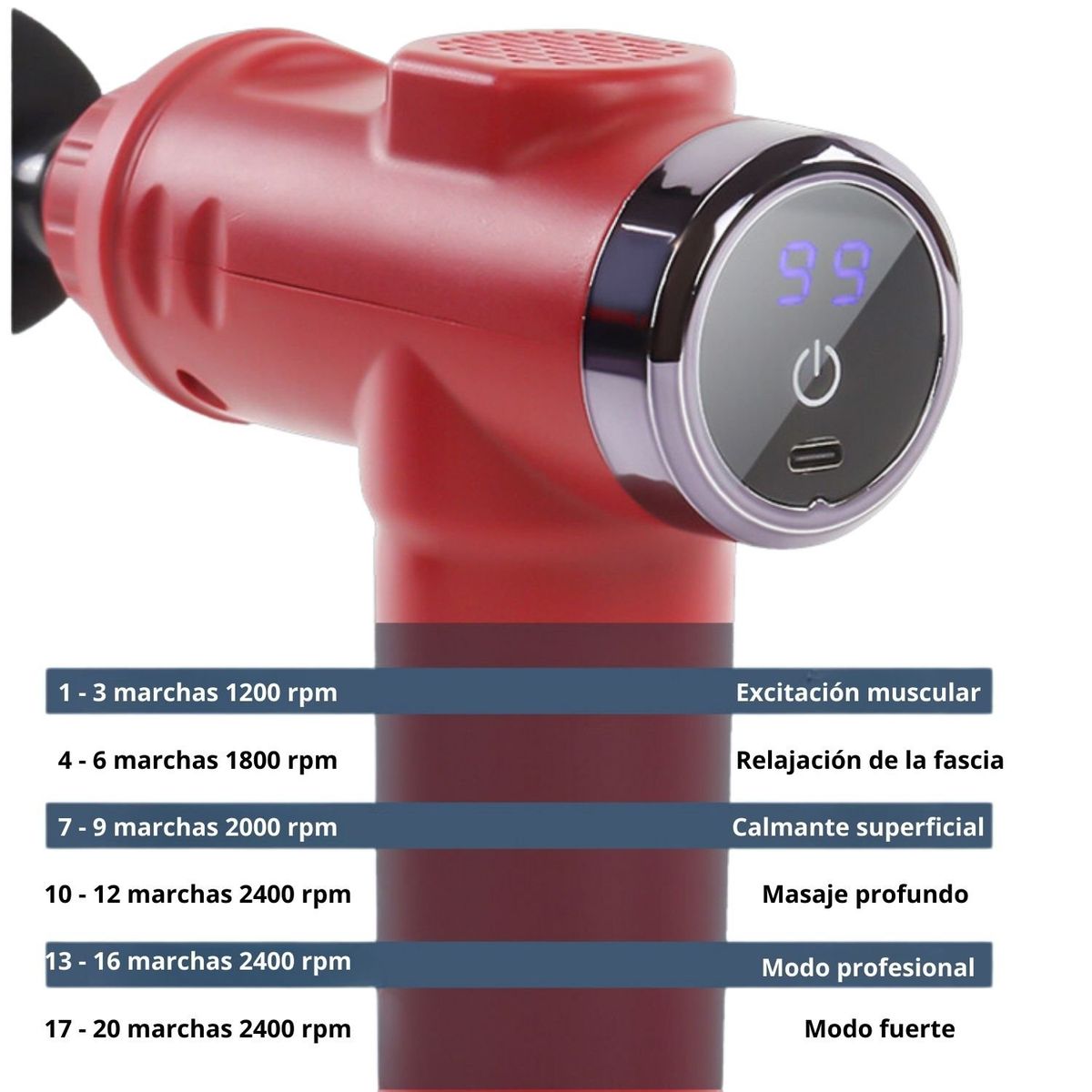 VICTORIA - Pistola de masajes Diguital de 20 velocidades de Recuperación muscular