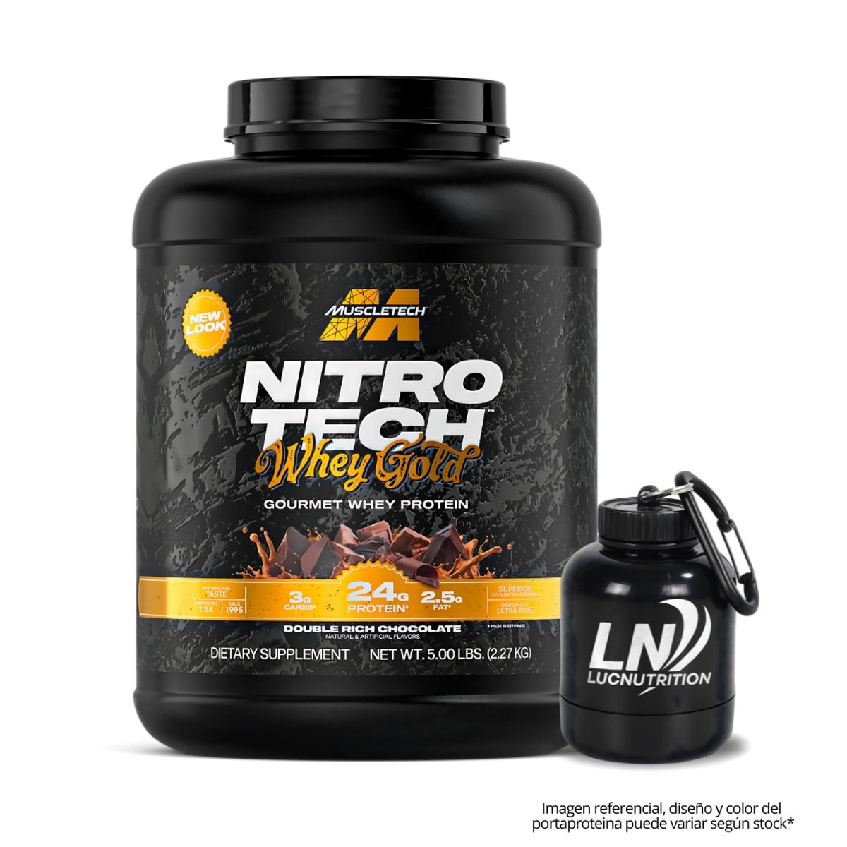 MUSCLETECH - Nitrotech 100 % Whey Gold 5 LB Proteina Muscletech - Double Rich Chocolate + Portaproteina