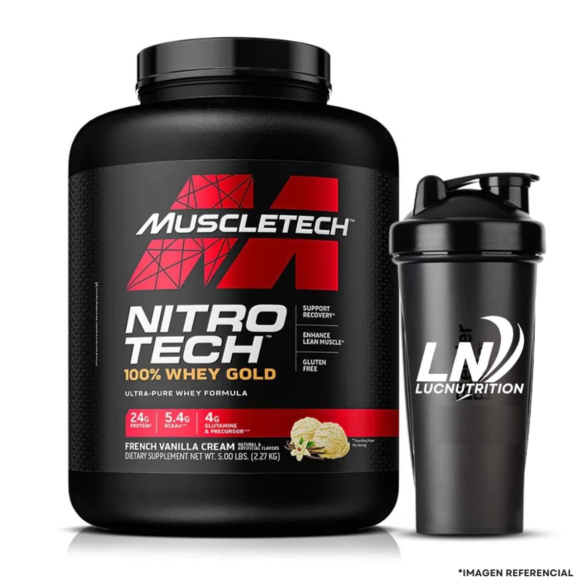 MUSCLETECH - Proteina Nitro Tech 100% whey gold vainilla 5lb + shaker