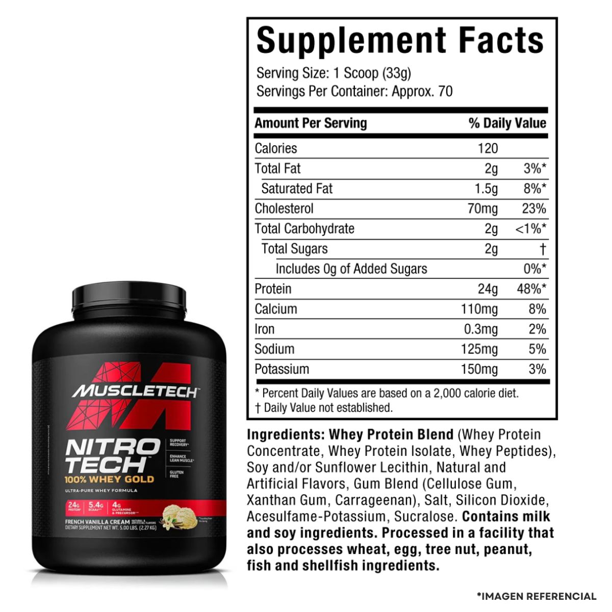 MUSCLETECH - Proteina Nitro Tech 100% whey gold vainilla 5lb + shaker