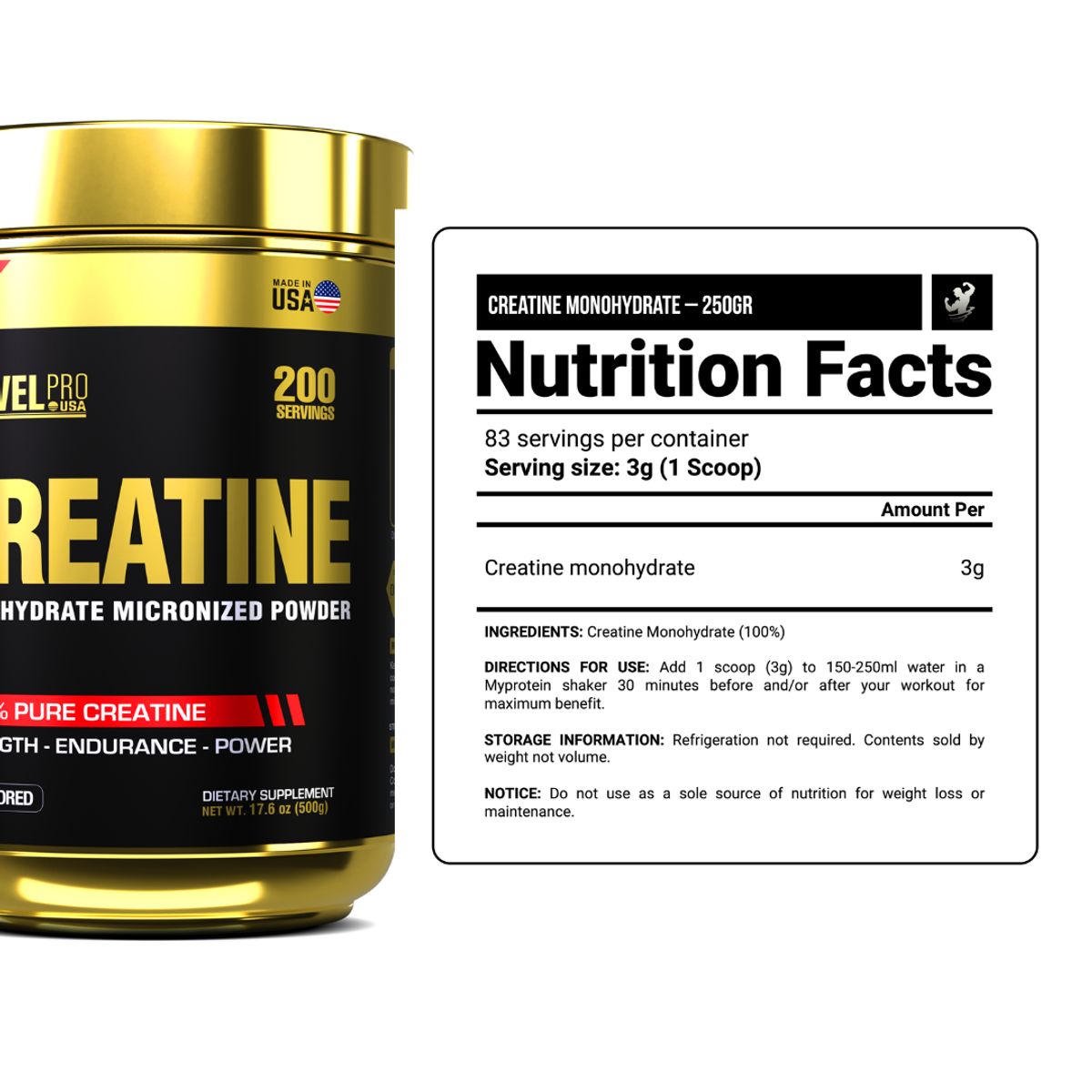 LEVEL PRO - Creatina level pro 500 g - Creatina micronizada Pack x 2