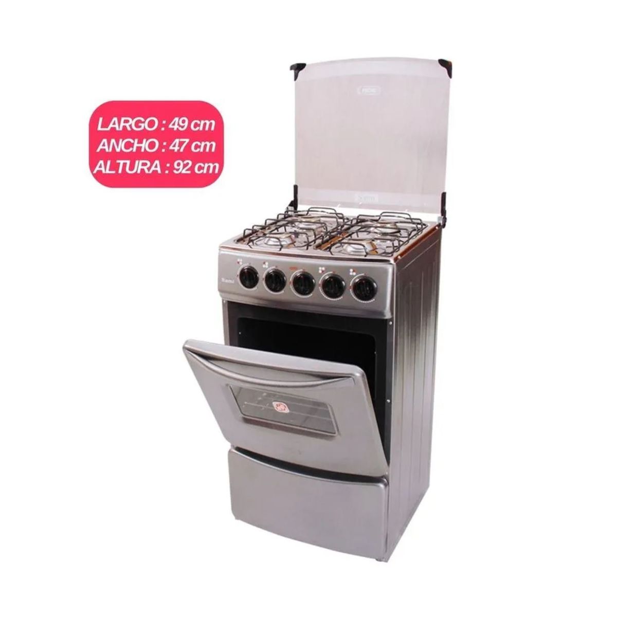 FADIC - Cocina con Tapa de Vidrio y Horno Sami 4H Gris