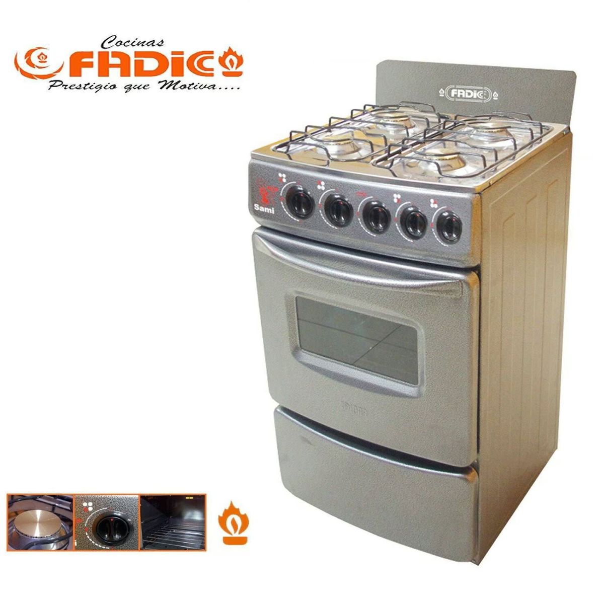 FADIC - Cocina con Respaldar y Horno 20 Sami 4H Gris