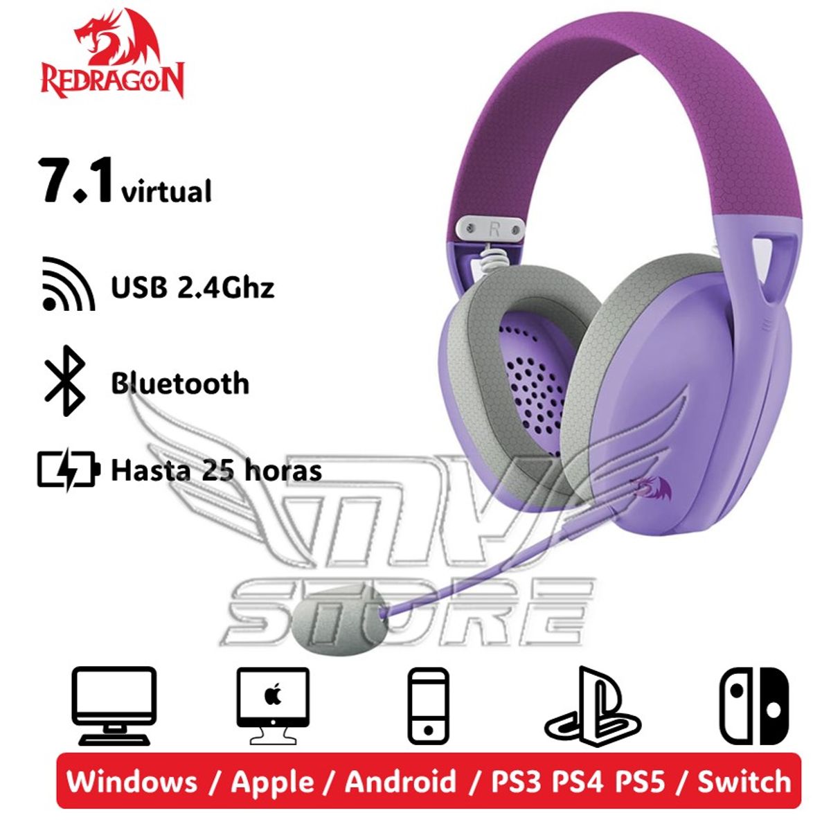 REDRAGON - Audífonos Redragon Ire Pro Wireless Purple H848 Color Purpura