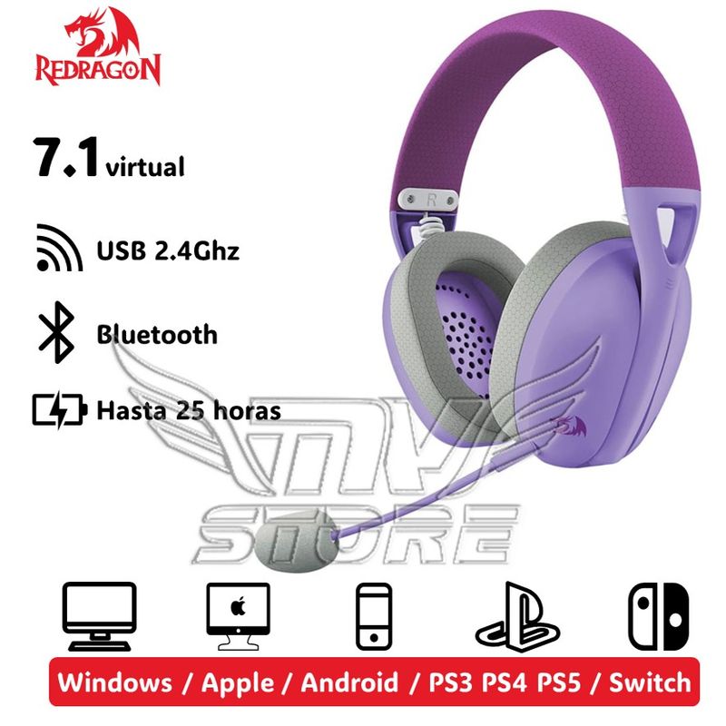 REDRAGON - Audífonos Redragon Ire Pro Wireless Purple H848 Color Purpura