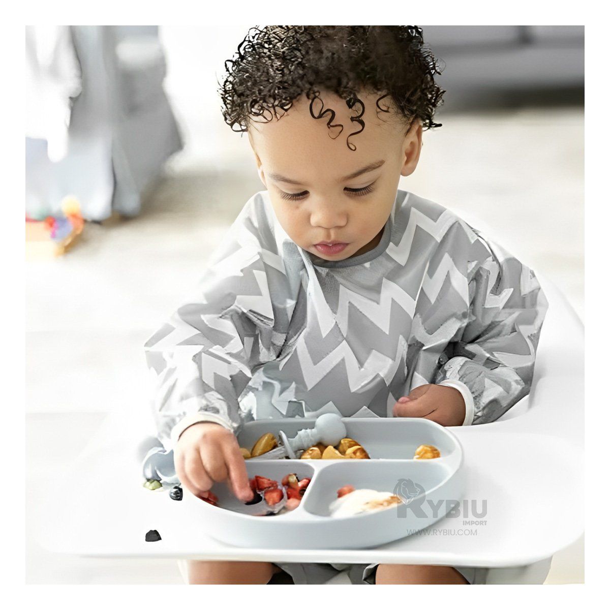 GENERICO - Plato de Silicona de 3 Divisiones para Bebe en Color Plomo