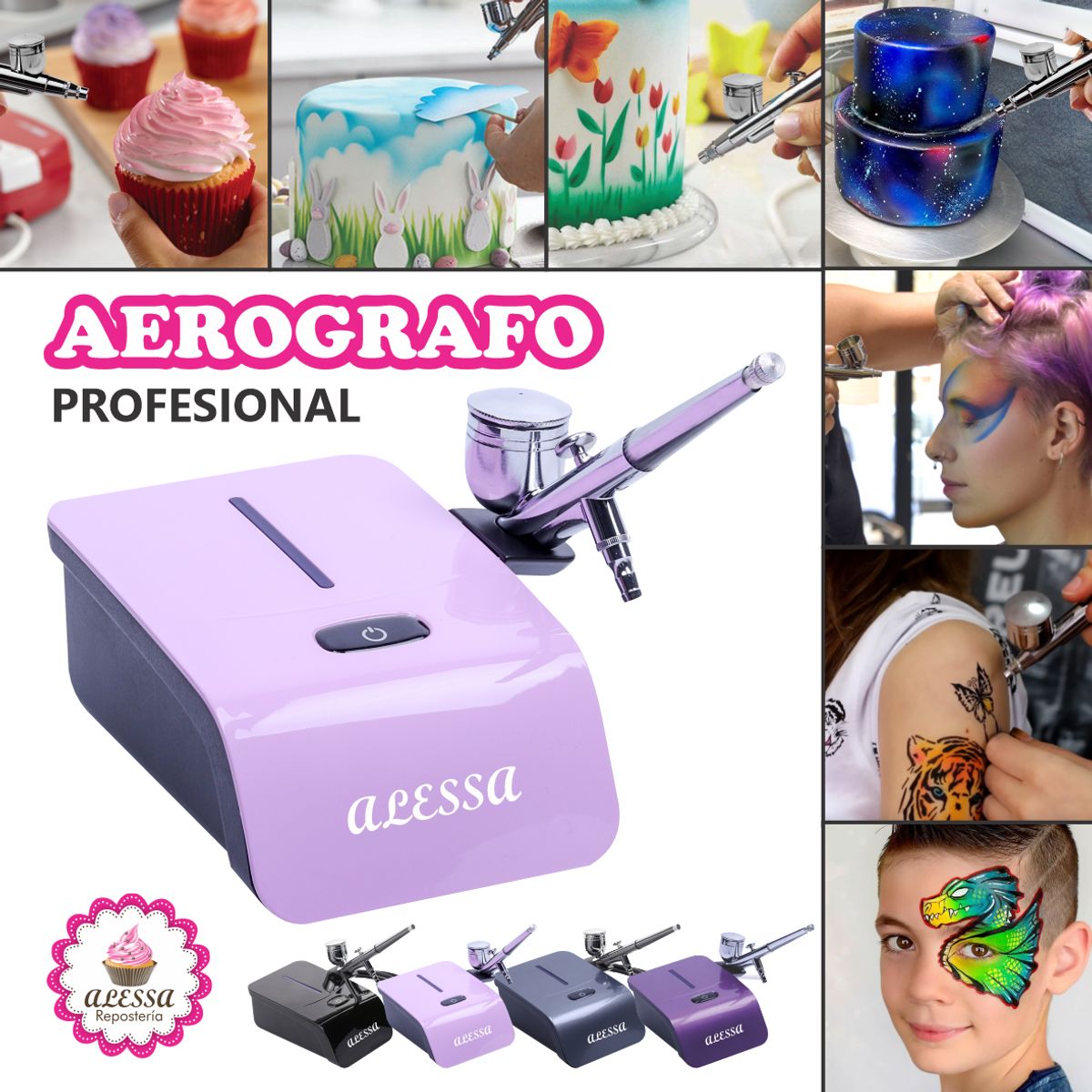 GENERICO - Aerografo Profesional Multiuso Rosado Alta potencia