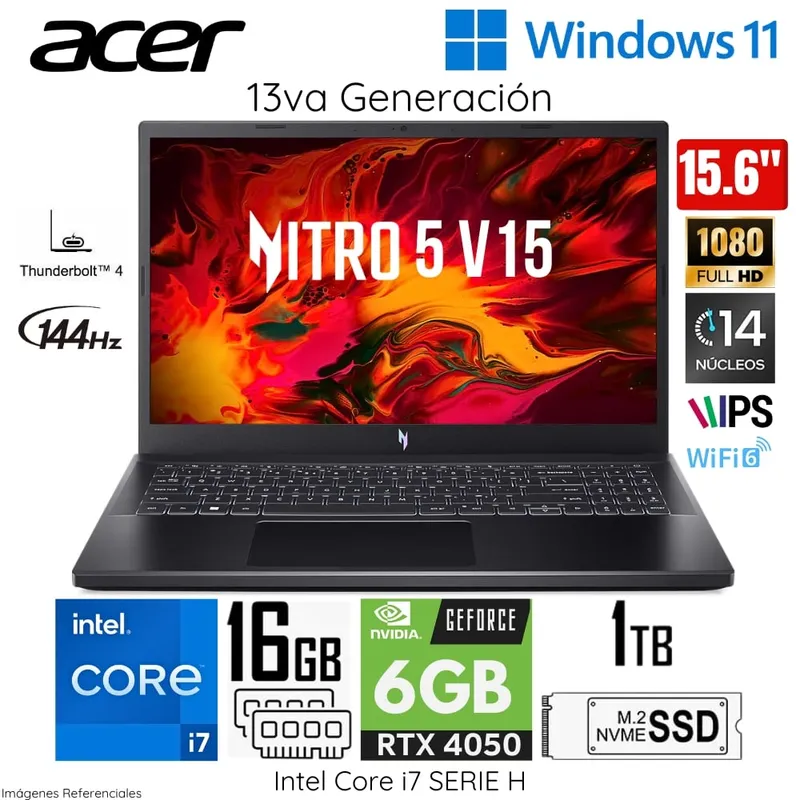 ACER - Laptop Acer Nitro V15 ANV15-51-78MW Intel Corei7-13650H 16GB RAM 1TB SSD 15.6"  FHD RTX4050-6GB