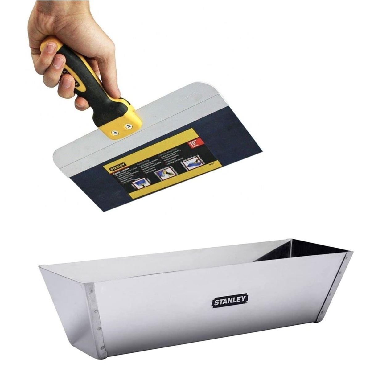 STANLEY - Kit Espátula para Masilla de drywall 10 " + Bandeja 12 " STANLEY