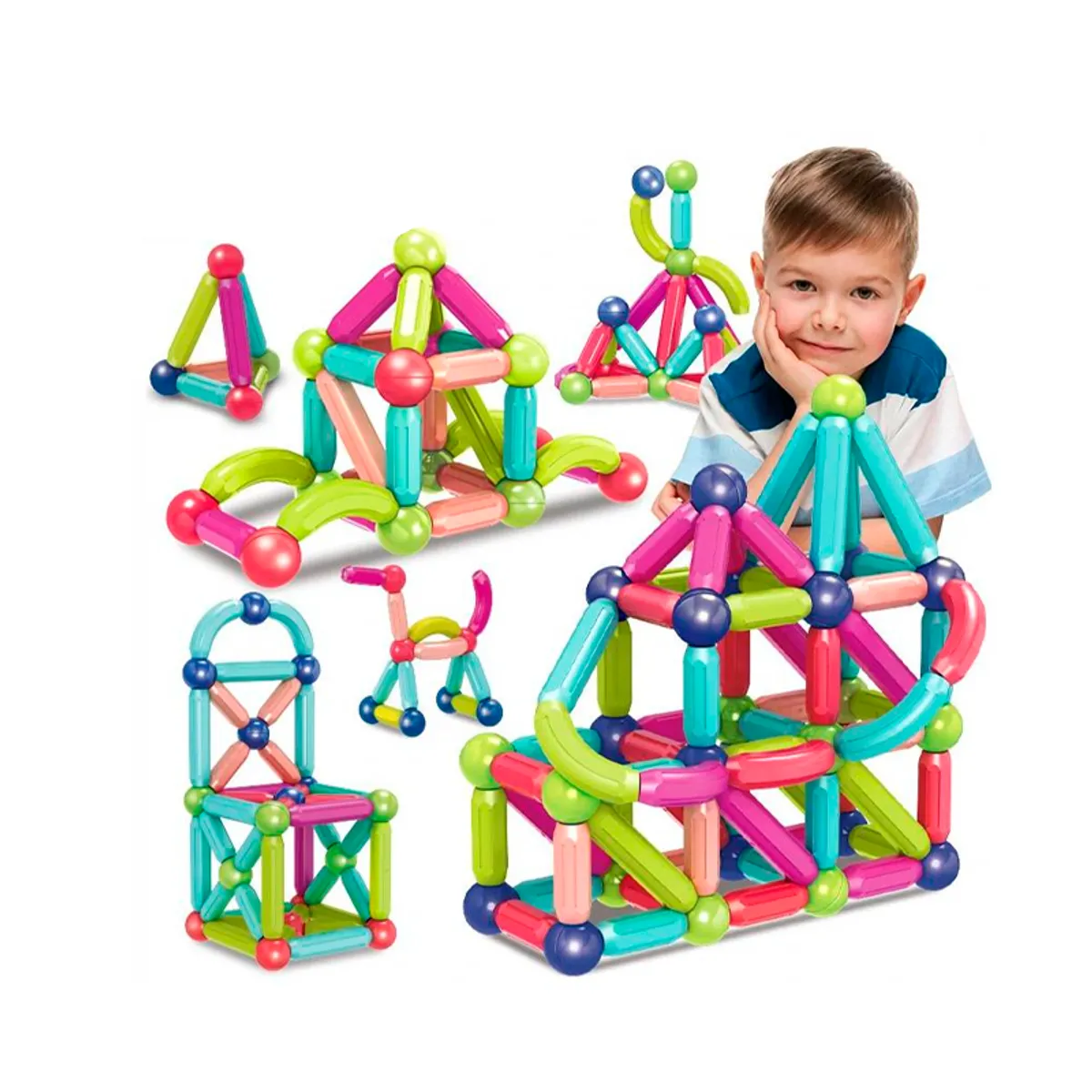 GENERICO - Juego Didactico Bloques Magneticos Sticks 64 pzas