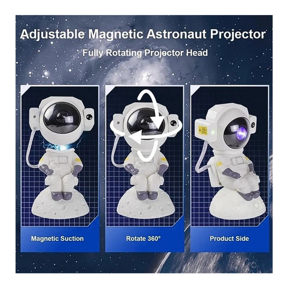 GENERICO - Lampara de proyeccion galaxia con parlante en diseño de astronauta