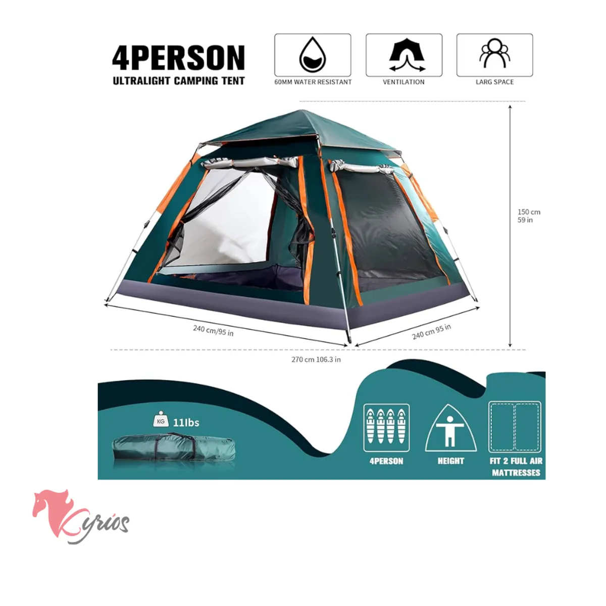 NO LOGO - CARPA CAMPING PARA 4 PERSONAS