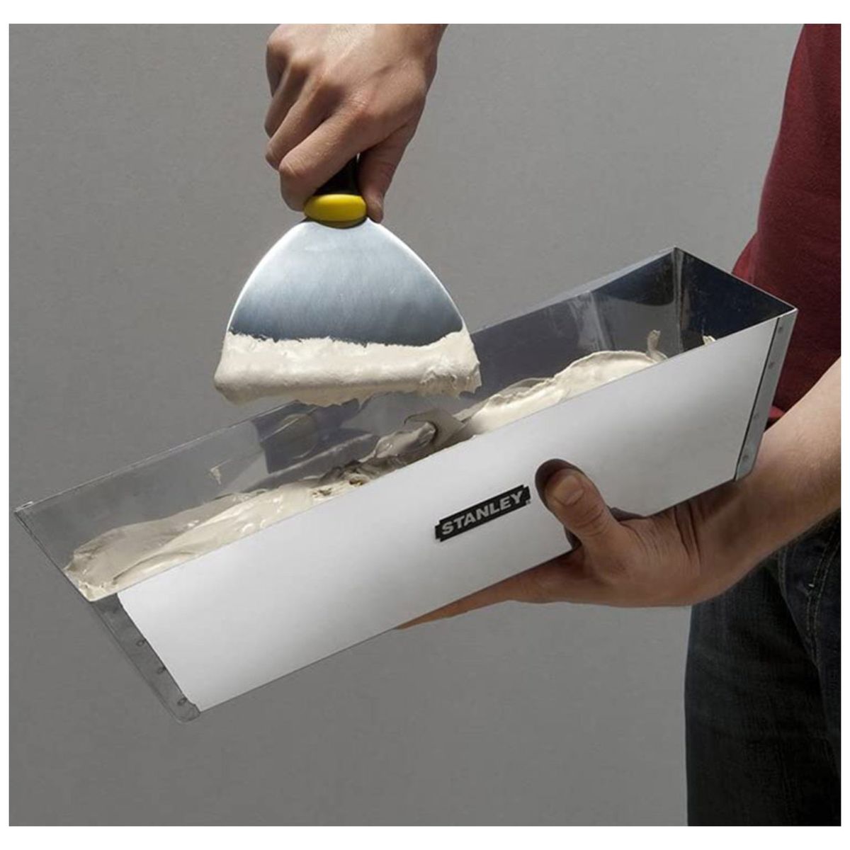STANLEY - Kit Espátula para Masilla de drywall 12 " +Bandeja 12 " INOXIDABLE