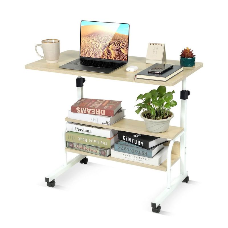 GENERICO - Mesa Escritorio Para Laptop Con Ruedas Portátil Ajustable Beige 1361