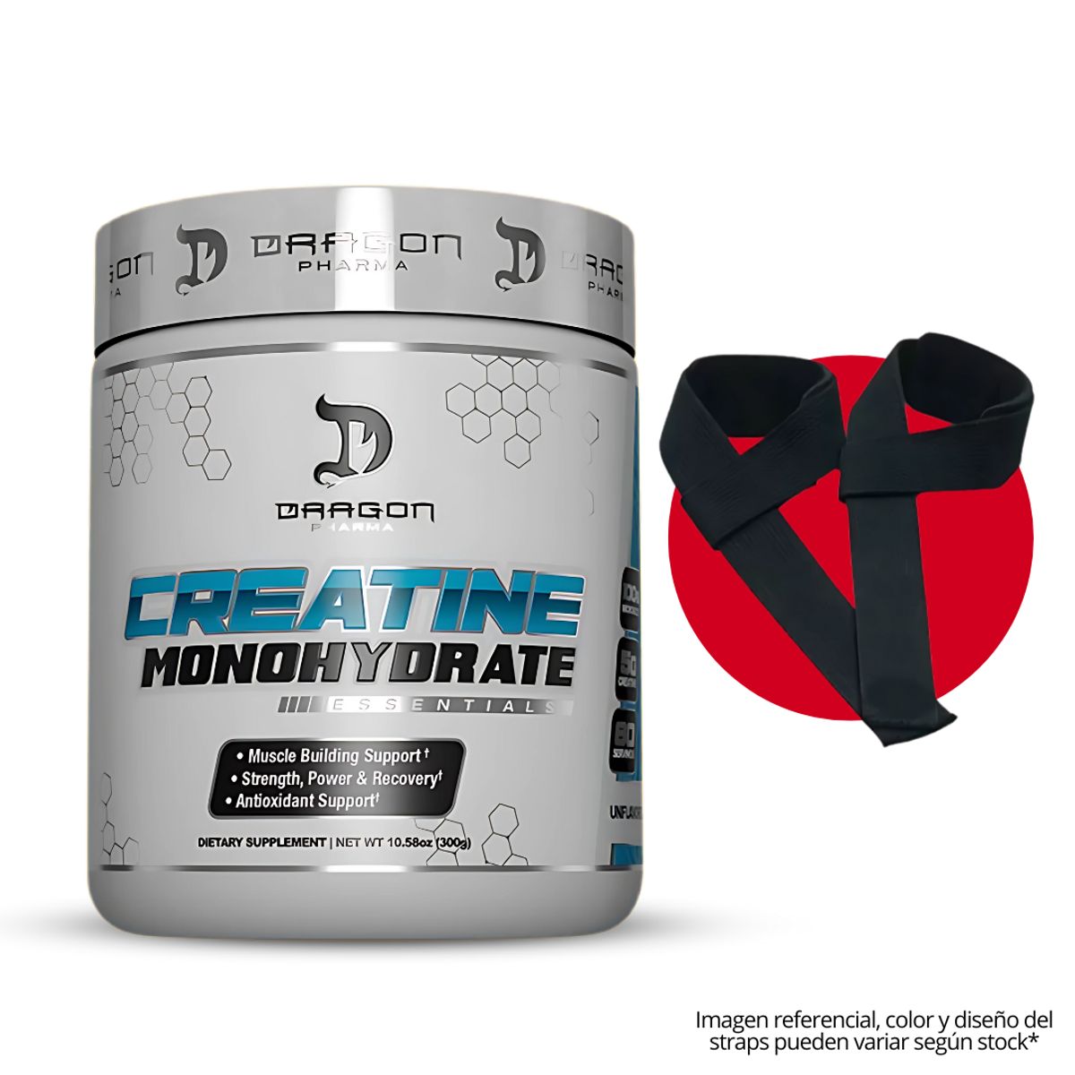 DRAG PHARMA - Creatina Dragon Pharma 300 g - Creatina Monohidratada y Micronizada + Straps