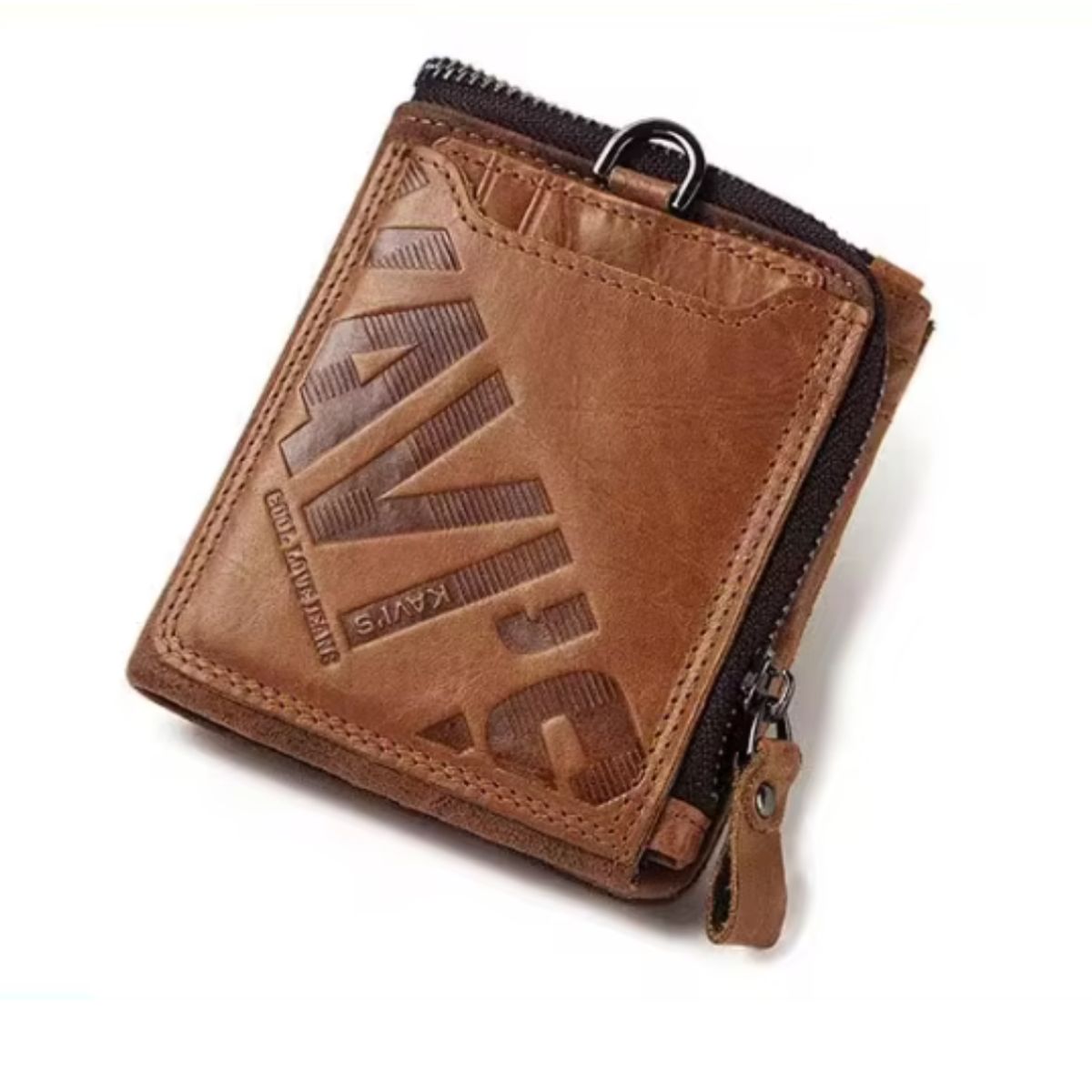 GENERICO - Billetera KAVI´S VINTAGE de cuero genuino vacuno  y monedero con cremallera
