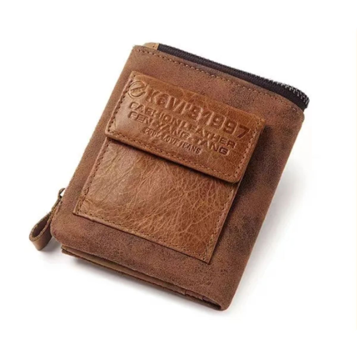 GENERICO - Billetera KAVI´S VINTAGE de cuero genuino vacuno  y monedero con cremallera