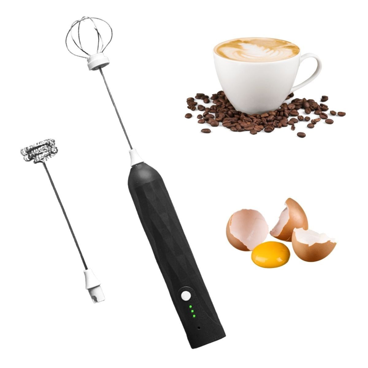 HOGARMAS - Batidor y Espumador de Leche 3 Velocidades Recargable Acero Inoxidable