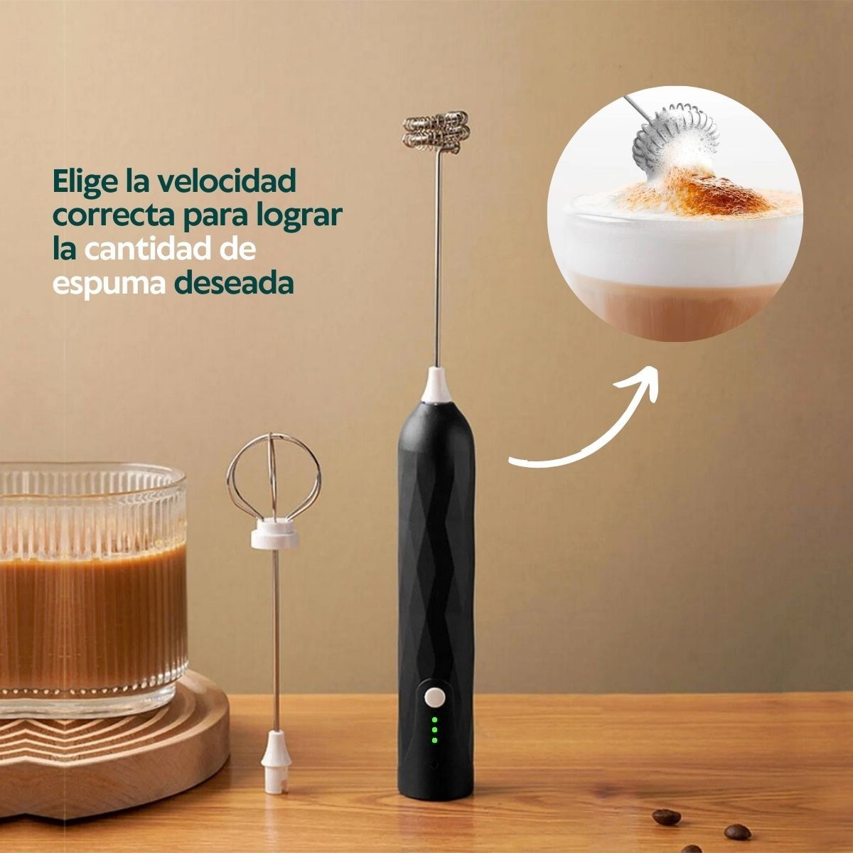 HOGARMAS - Batidor y Espumador de Leche 3 Velocidades Recargable Acero Inoxidable