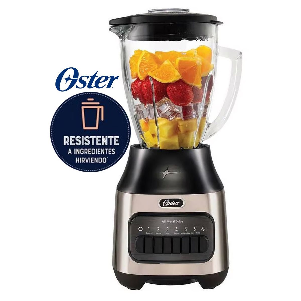 OSTER - Licuadora con vaso de vidrio y 6 velocidades Oster BLSTPEG-NPB