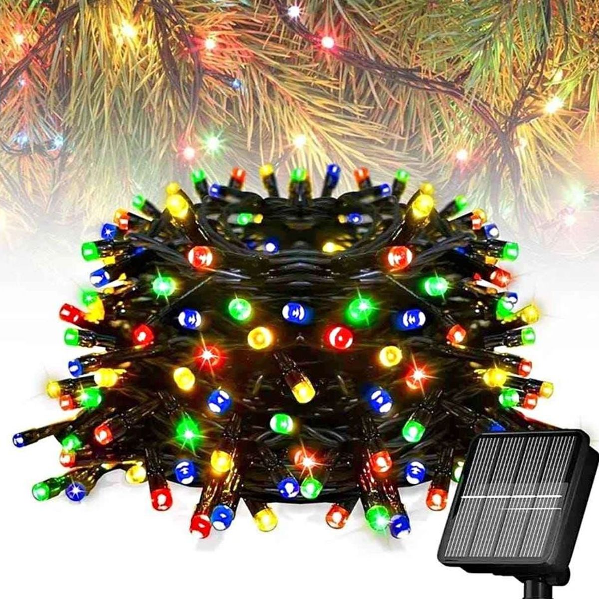 GENERICO - Luces Navideñas con Panel Solar de Colores 20mts