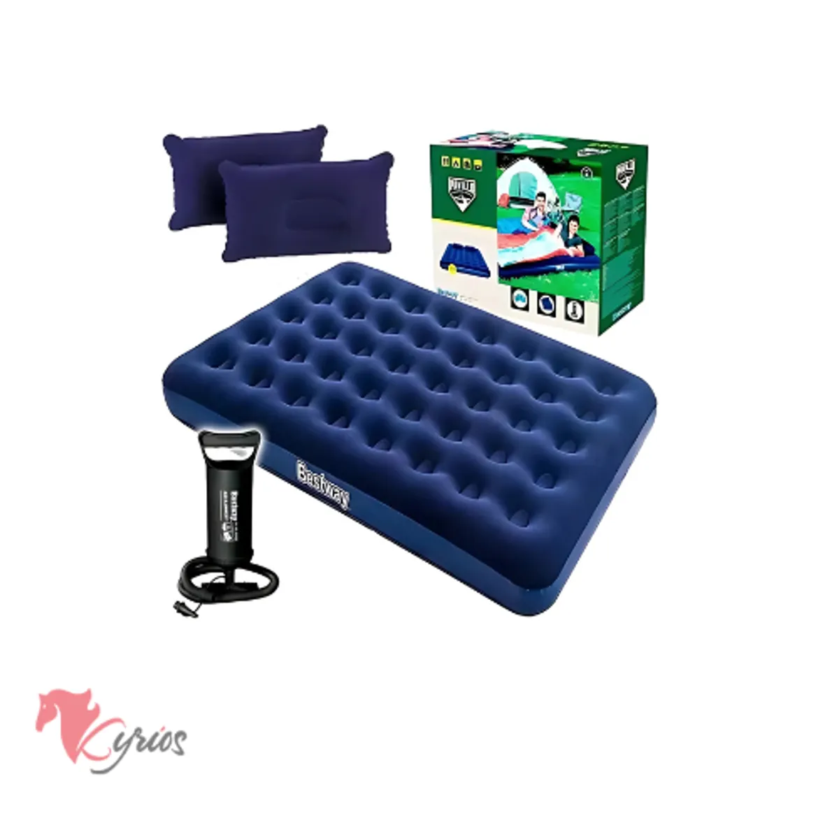 NO LOGO - Colchón Inflable 2 Plazas + Inflador + 2 Almohadas