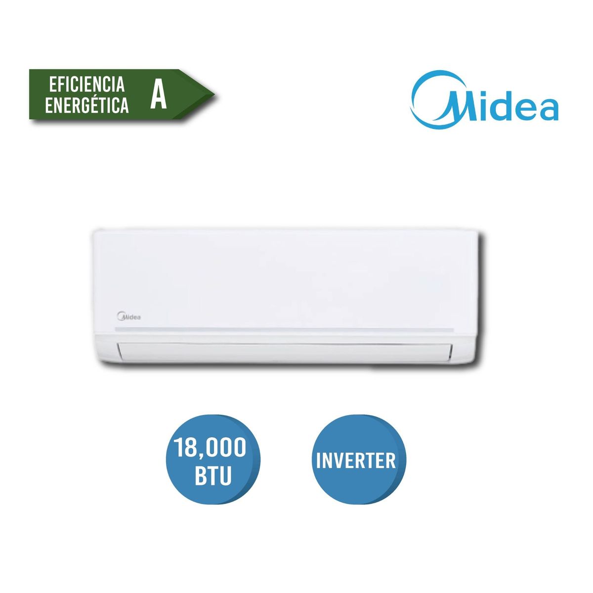 MIDEA - AIRE ACONDICIONADO INVERTER 18000 BTU MIDEA DE CON 3 AÑOS DE GARANTIA