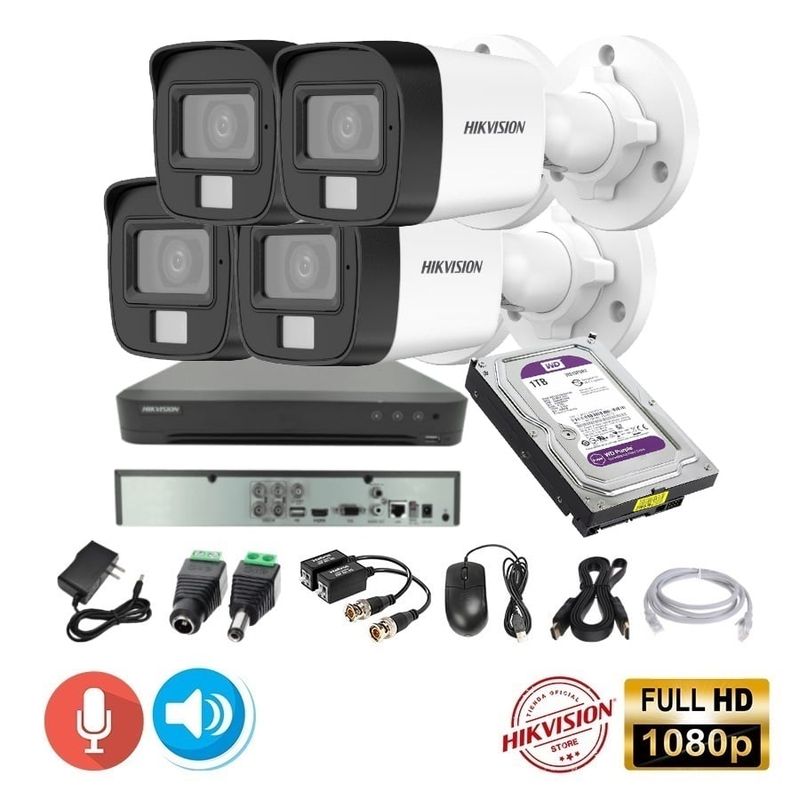 HIKVISION - kit 4 Cámaras Seguridad Tubo FULLHD Hikvision + 1TB + AUDIO 2 VIAS