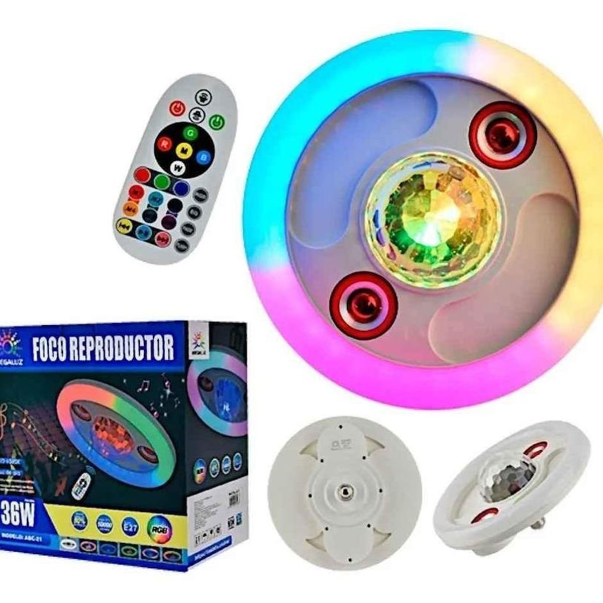 GENERICO - Foco parlante de fiesta con luces RGB de 36W