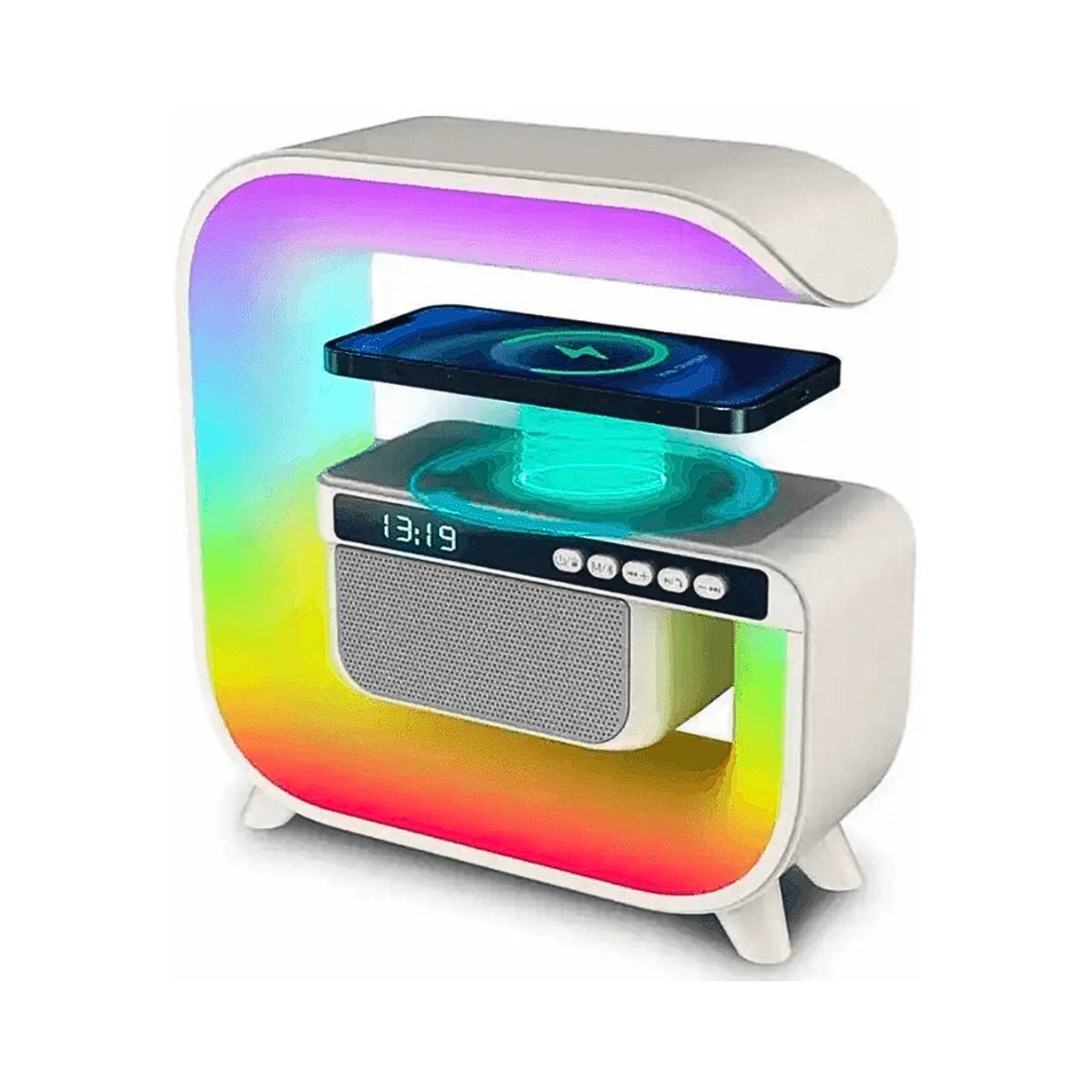 GENERICO - Lampara 6 EN 1 con alarma cargador inalámbrico Luz RGB, lampara G3